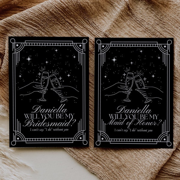 Tarot-Karte Brautjungfer Vorschlag Karte, himmlische Hochzeit Brautjungfer, Sternzeichen Astrologie Brautjungfer Vorschlag Vorlage, Brautjungfer Vorschlag Box