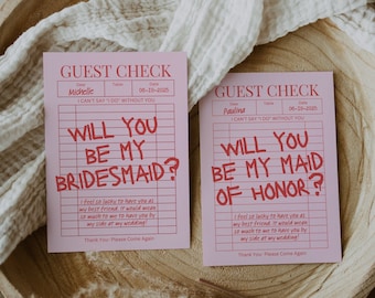 Pink Guest Check Bridesmaid Proposal Template, Trendy Guest Check, Retro Bridesmaid Card, Bridesmaid Proposal Box, Editable Bridesmaid