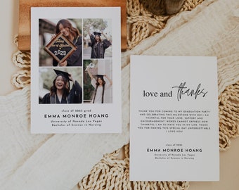 2023 Graduation Thank You Card, Graduation Party Thank you Template, Modern Printable Thank You Notes, Editable Graduation Photo Card
