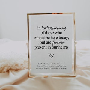 In Loving Memory Sign, Modern Wedding Table Sign, Editable Wedding Memorial Sign, Memorial Sign for Wedding, Printable Memorial Sign