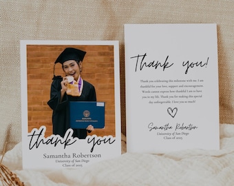 Graduation Thank You Card, Modern Thank You Note, Editable Graduation Thank You, Minimalist Thank You Card Template, Instant Download