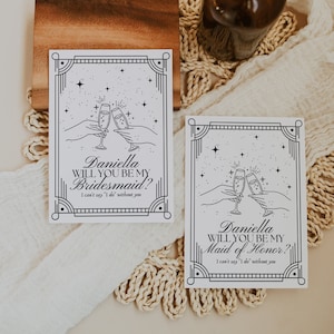 Tarjeta de tarot tarjeta de propuesta de dama de honor, dama de honor de boda celestial, plantilla de propuesta de dama de honor de astrología del zodíaco, caja de propuesta de dama de honor