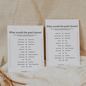 Modern Minimalist What would the Grad Choose Game, Graduation Party Game for High School College Grad, Fun Printable Graduation Party Games image 2