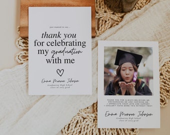 Graduation Thank You Card, Graduation Thank you Template, Modern Printable Thank You Notes, Editable Graduation Photo Card, 2023 Graduation