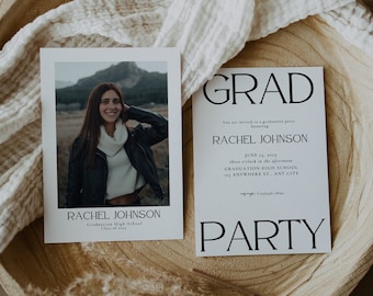 Senior Graduation Announcement, Editable Graduation Party Invitation Template, Photo Graduation Invite, Minimalist Graduation Party Invite