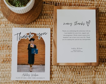 Graduation Thank You Card, Graduation Thank you Template, Modern Printable Thank You Notes, Editable Graduation Photo Card, 2023 Graduation