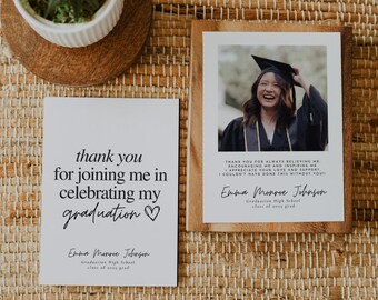 Graduation Thank You Card, Graduation Thank You Template, Modern Printable Thank You Notes, Editable Graduation Photo Card, 2023 Graduation