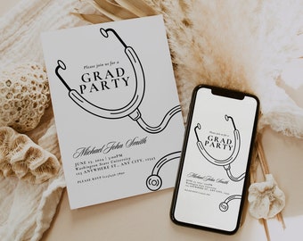 Digital Nurse Graduation Invitation Template, Minimalist RN Graduation Announcement Photo Evite, Nursing School Graduation Party Invitation