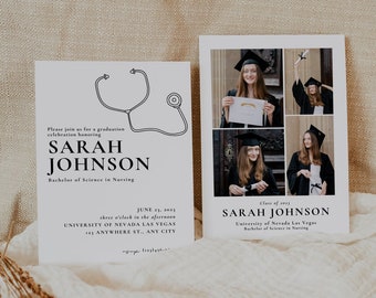 Modern Minimalist Nurse Graduation Announcement Card, BSN RN Graduation Party Invitation Template, Class of 2023 Nurse Graduation Photo