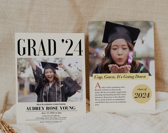 Magazine Cover Graduation Ceremony Invitation Card Template, Grad Announcement Card, Editable Grad Party Photo Invitation, Grad Photo Invite