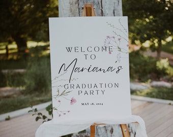 Wildflower Graduation Welcome Sign Template, Editable Graduation Welcome Sign, Printable Graduation Poster, Floral Graduation Welcome Sign