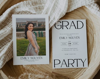 Modern Senior Graduation Announcement Card, Editable Graduation Party Invitation, Printable Graduation Photo Template, Grad Party Invite
