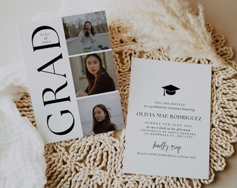 Senior Graduation Announcement Card, Graduation Party Invitation Template, Modern Minimalist Graduation Photo, Editable 2024 Graduation