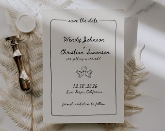Handwritten Save the Date Template, Editable Minimalist Save the Date, Printable Save Our Date Photo Card, Whimsical Wedding Invitation