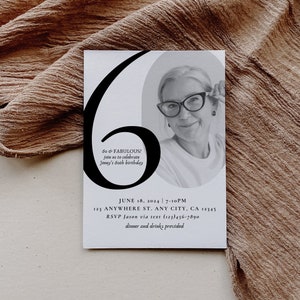 60th Birthday Party Invitation Card, Look Who's 60, Editable 60th Birthday Card Template, Printable Minimalist Birthday Photo Card Invites
