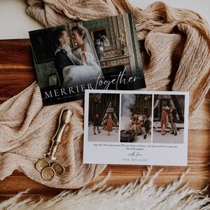 Modèle de carte de Noël photo joyeux et mariés, carte de Noël modifiable pour jeunes mariés avec photo, carte de Noël mariée minimaliste moderne