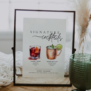 Signature Cocktails Sign Template, Modern Graduation Party Bar Menu, Printable Signature Drink Menu, Editable Graduation Party Bar Sign