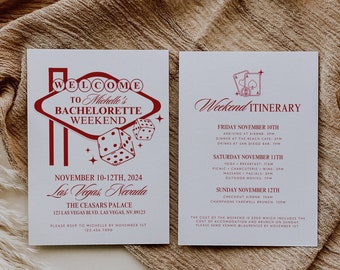 Las Vegas Bachelorette Party Invitation Template, Red Casino Night Bachelorette Weekend Itinerary, Editable Las Vegas Bachelorette Invite