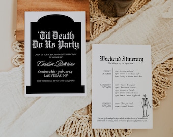 Til Death Do Us Bachelorette Party Invitation Template, Halloween Gothic Bachelorette Party Itinerary, Editable Hen Party Weekend Invite