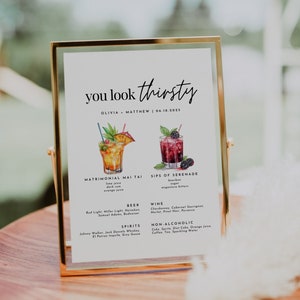 Modello di cartello per cocktail d&#39;autore, menu bar per matrimoni modificabile, menu drink firmato stampabile, cartello per bevande per lui e per lei, cartello per bar per matrimoni