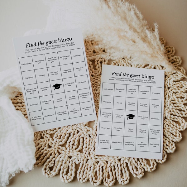 Modern Minimalist Graduation Party Game, Printable Graduation Party Bingo Game, Editable Grad Games for High School College Graduation Party