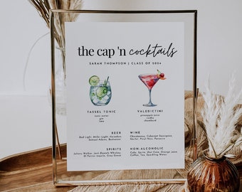 Signature Cocktails Sign Template, Modern Graduation Party Bar Menu, Printable Signature Drink Menu, Editable Graduation Party Bar Sign