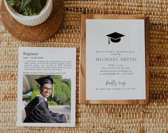Engineer Graduation Party Invitation Template, Engineering Graduate Photo Card, Editable Graduation Announcement, Printable Grad Party Card