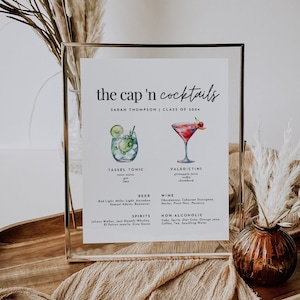 Signature Cocktails Sign Template, Modern Graduation Party Bar Menu, Printable Signature Drink Menu, Editable Graduation Party Bar Sign