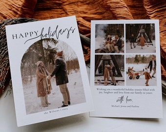 Plantilla de tarjeta de Navidad con fotografía minimalista moderna, tarjeta de Navidad editable con foto, tarjeta de Navidad familiar imprimible, tarjeta de felicitación navideña