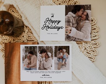 Plantilla de tarjeta de Navidad con foto minimalista moderna, tarjeta con foto navideña editable, tarjeta de Navidad con foto imprimible, tarjeta con foto de Feliz Navidad