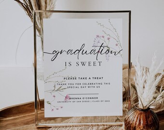 Wildflower Graduation Candy Bar Sign Template, Graduation is Sweet Sign, Floral Grad Dessert Bar Sign, Editable Grad Party Table Sign