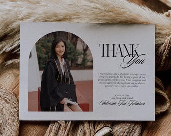 Minimalist Graduation Thank You Card, Minimalist Grad Thank you Card Template, Printable Thank You Notes, Editable Graduation Photo Card