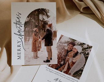 Plantilla de tarjeta de Navidad con foto minimalista moderna, tarjeta de Navidad con arco editable, tarjeta de Navidad con foto imprimible, tarjeta con foto de Feliz Navidad