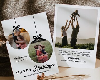 Minimalistische foto kerstfotokaartsjabloon, bewerkbare kerstkaart met foto, afdrukbare familiekerstkaart, vakantiewenskaart