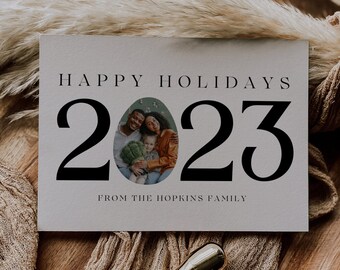 2023 Christmas Photo Card Template, Editable Christmas Card with Photo, Printable Holiday Card, Modern Minimalist Year in Review Template