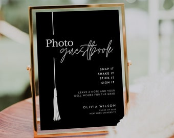 Black Photo Guest Book Sign, Graduation Photo Guestbook Sign, Polaroid Photo Guestbook Printable, Editable Graduation Guestbook Sign