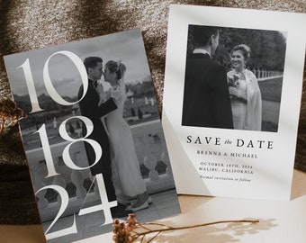 Minimalistische Save the Date-sjabloon, bewerkbare foto Save Our Date, afdrukbare Save the Date-fotokaart, moderne fotohuwelijksuitnodiging