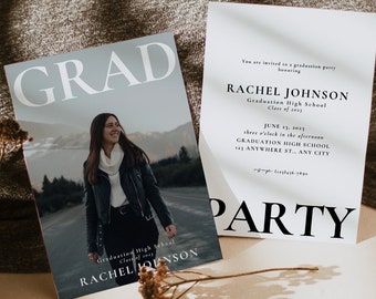 Modern Graduation Announcement, Editable Graduation Party Invitation Template, Graduation Photo Card, Photo Graduation Invitation