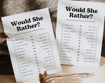 Would She Rather Bachelorette Party Game Template, Editable Bach Party Game, Printable Bridal Shower Game, Hen Party Drinking Game