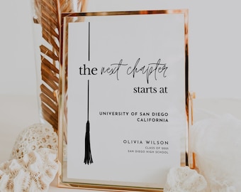 The Next Chapter Begins At Sign Template, Editable Graduation Table Sign, Printable Graduation Next Chapter Sign, Graduation Party Decor