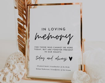 In Loving Memory Wedding Sign, Editable Memorial Sign Template, Modern Wedding In Memory Sign, DIY Memory Sign, Minimalist Wedding Sign