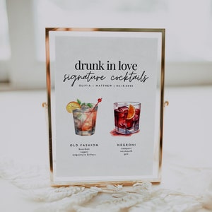 Signature Drinks Sign Template, Modern Signature Cocktails Menu, Minimalist Bar Sign, Editable Wedding Bar Menu, Printable His and Hers Bar