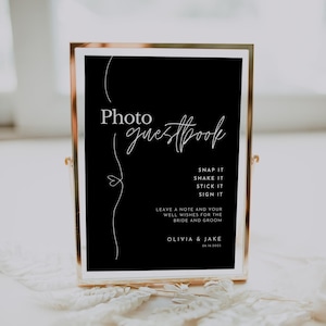 Black Photo Guest Book Sign, Minimal Wedding Photo Guestbook Sign, Polaroid Photo Guestbook Printable, DIY Wedding Guestbook Table Sign