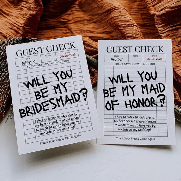 Guest Check Bridesmaid Proposal Template, Trendy Guest Check, Modern Retro Bridesmaid Card, Bridesmaid Proposal Box, Editable Bridesmaid