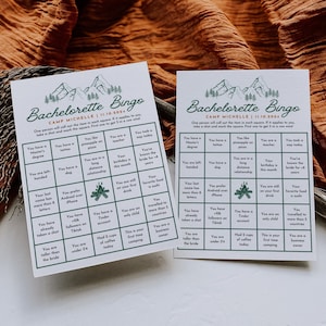 Juego de bingo para despedida de soltera, plantilla editable de bingo para fiesta de Camp Bach, juego de beber para despedida de soltera imprimible, juego de beber bingo sucio de Bach