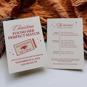 Perfect Match Bachelorette Party Invitation Template, Vegas Bachelorette Party Itinerary, Match in Heaven, Editable Hen Party Weekend Invite