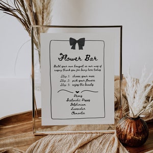 Coquette Flower Bar Wedding Sign Template, Build Your Own Flower Bouquet, Bridal Shower Sign, Editable Flower Station Sign, DIY Bouquet Bar