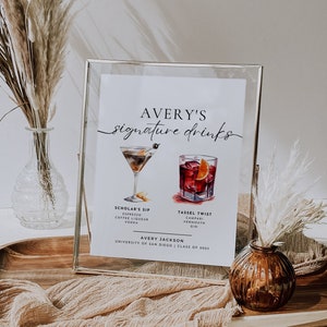 Signature Cocktails Sign Template, Minimalist Graduation Party Bar Menu, Printable Signature Drink Menu, Editable Graduation Party Bar Sign
