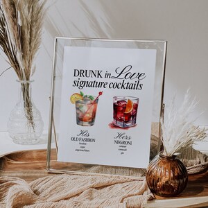 Modello di cartello per cocktail d&#39;autore, menu bar per matrimoni modificabile, menu drink firmato stampabile, cartello per bevande per lui e per lei, cartello per bar per matrimoni