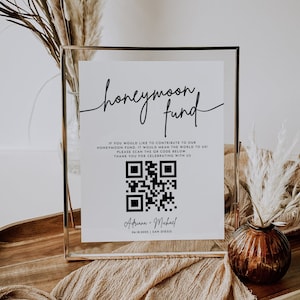 Honeymoon Fund QR Code Sign, Modern Wedding Venmo QR Code Sign, Printable Honeymoon Fund Venmo Sign, Editable Wedding Table Sign